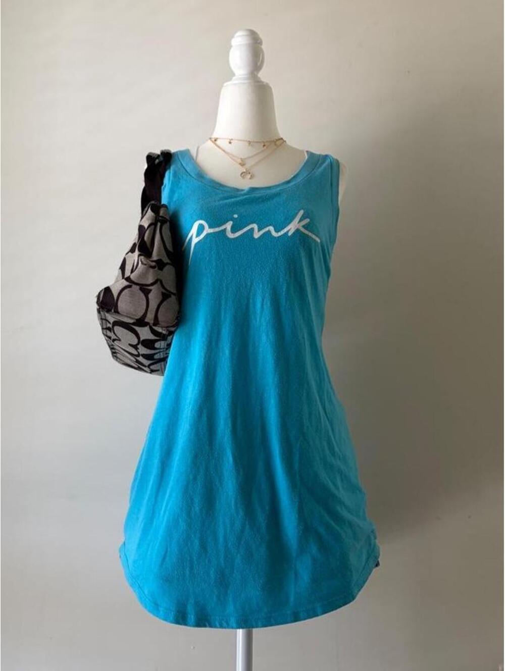 Y2K Victoria’s Secret PINK Blue Open Back Racerback Tank Top